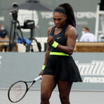 Serena Williams in action against Bernarda Pera in Lexington, Kentucky.