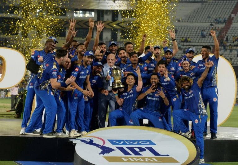The Mumbai Indians celebrating their IPL crown in 2019. Skipper Rohit Sharma said the team was finding it hard to adjust to the "bubble" they were in for the 2020 coronavirus-hit version of the tournament