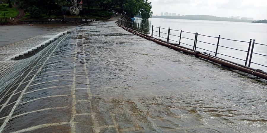 Mumbai's Vihar Lake starts overflowing following heavy rainfall.