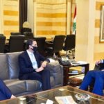 Lebanon’s PM Najib Mikati meets with US Senior Advisor for Energy Security Amos Hochstein (C)and US Ambassador to Lebanon Dorothy Shea in Beirut.