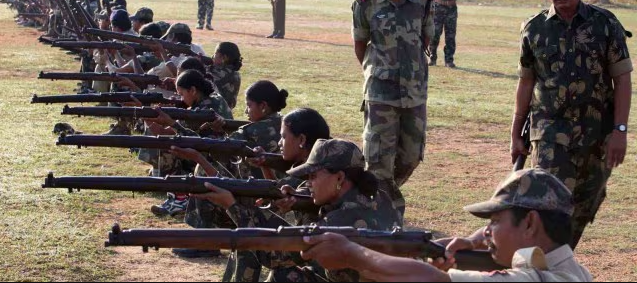 Chhattisgarh state police officials oversee the training of woman SPOs